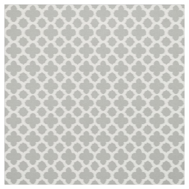 Beige Gray White Ikat Quatrefoil Pattern Fabric (Swatch)