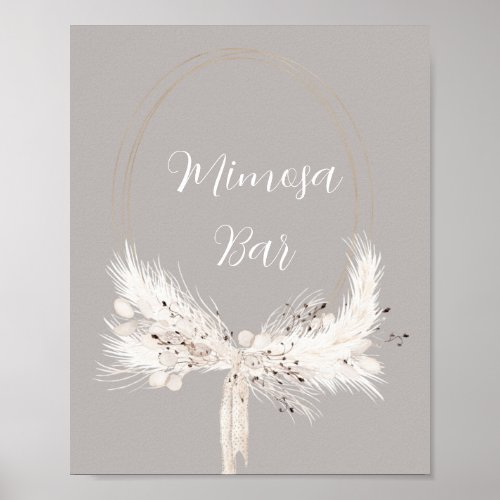 Beige Gray White Pearls Floral Wedding Mimosa Bar Poster