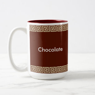 Beige Greek Pattern on Brown Reddish Two-Tone Coffee Mug