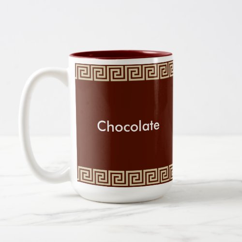 Beige Greek Pattern on Brown Reddish Two_Tone Coffee Mug