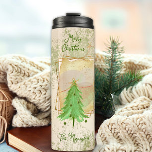 Beige & Green 5 Photo Template Christmas Thermal Tumbler