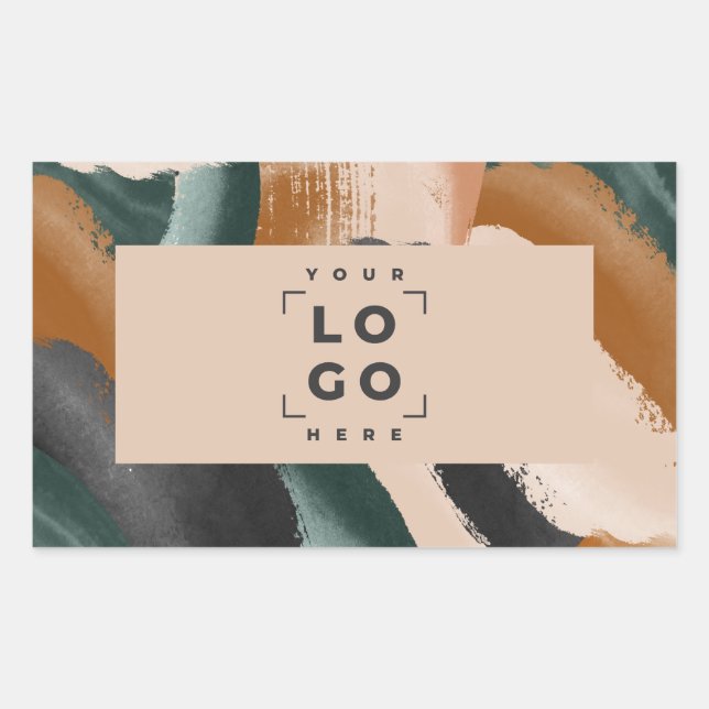 Beige, green abstract painted minimal modern  rectangular sticker (Front)