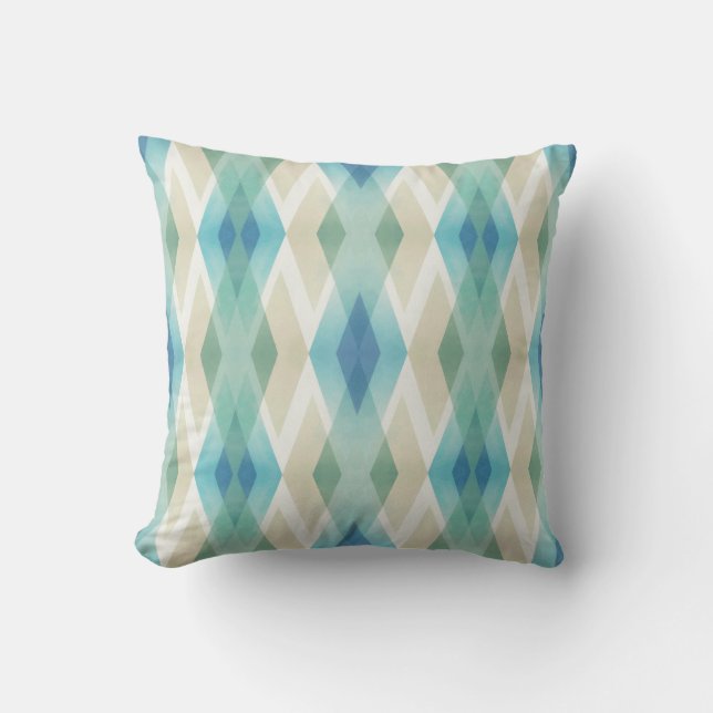 Beige Green Blue White Teal Rhombuses Pattern  Throw Pillow (Front)