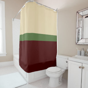 Beige, Green, Burgundy Colorblock Stripes Shower Curtain