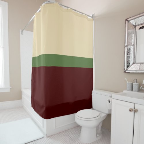 Beige Green Burgundy Colorblock Stripes Shower Curtain
