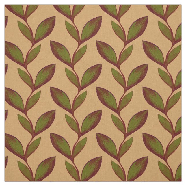 Beige & Green elegant seamless leafy pattern plant Fabric (Swatch)