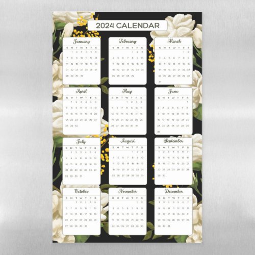 Beige Green Floral 2024 Calendar Document A4 Magnetic Dry Erase Sheet