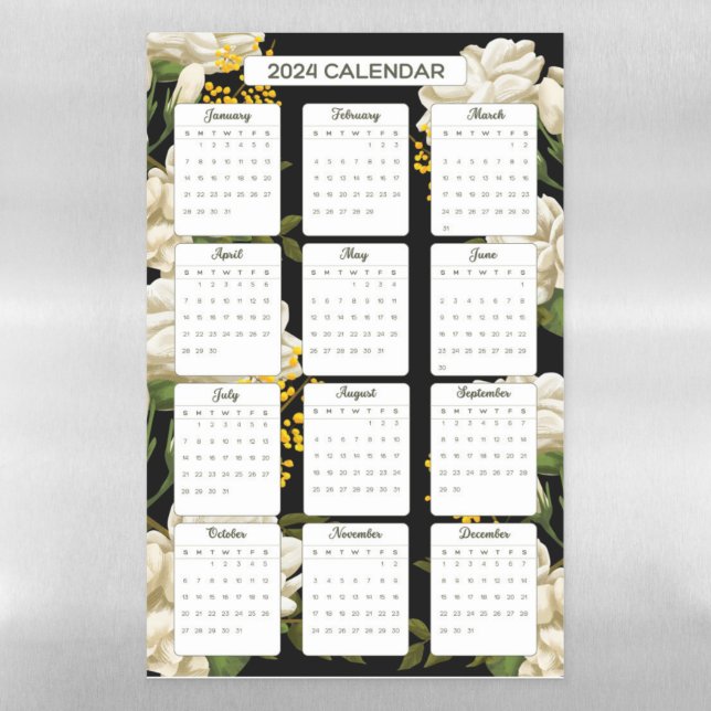 Beige Green Floral 2024 Calendar Document (A4) Magnetic Dry Erase Sheet (Vertical)