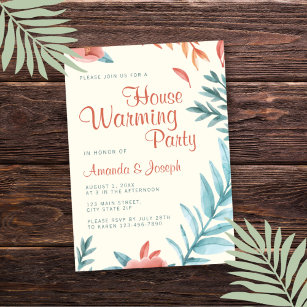 Beige Green Foliage House Warming Party Invitation