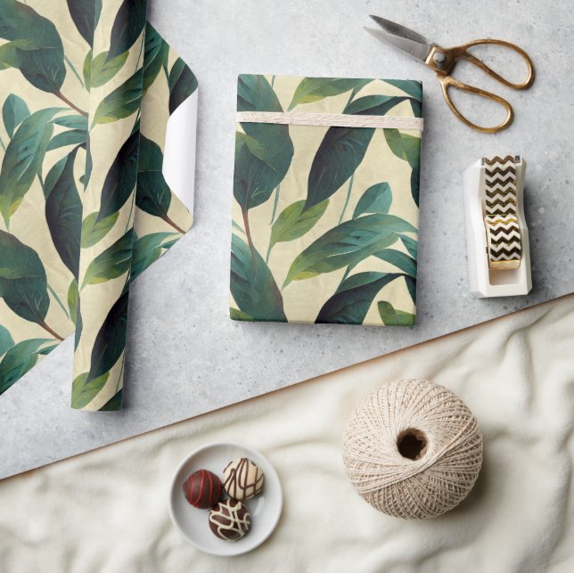 Beige & Green Foliage, Simple Botanical  Wrapping  Wrapping Paper (Crafts)
