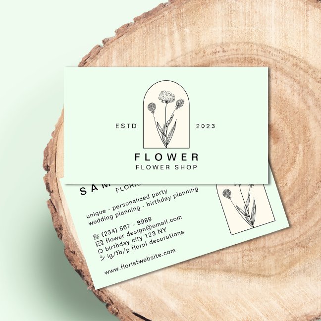 Beige Green Girly Dandelion Flower Florist Floral Business Card