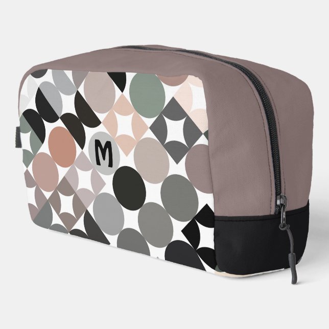Beige Green Gray Black Midcentury Circles Pattern Dopp Kit (Right Corner)