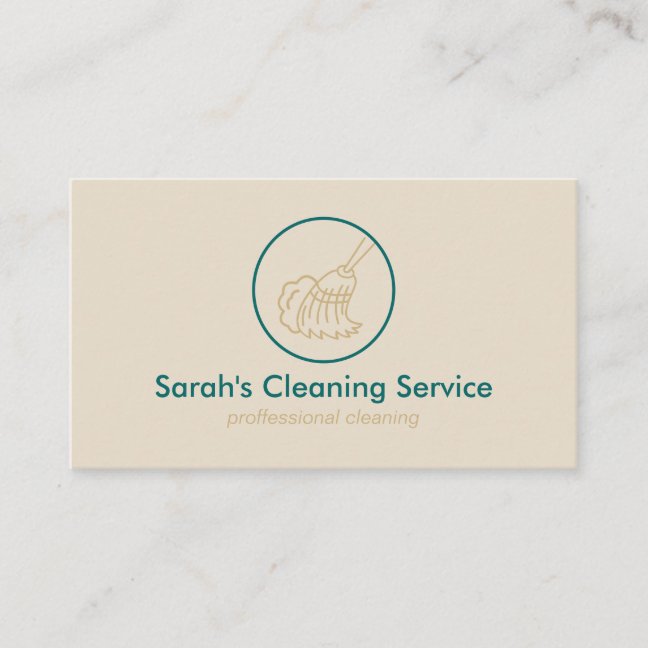 Beige Green Household Broom Cleaning Housekeeper Business Card