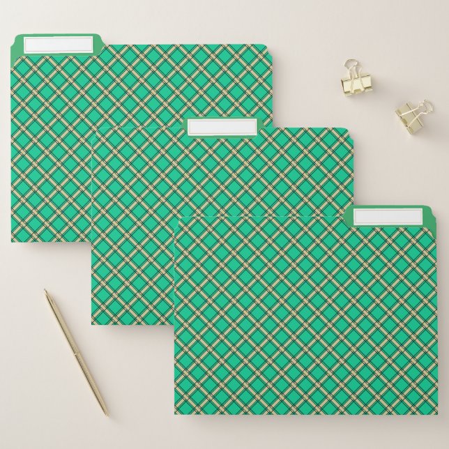 Beige green , plaid pattern  file folder (Set)