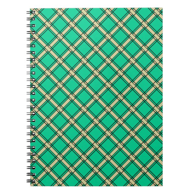 Beige green , plaid pattern  notebook (Front)