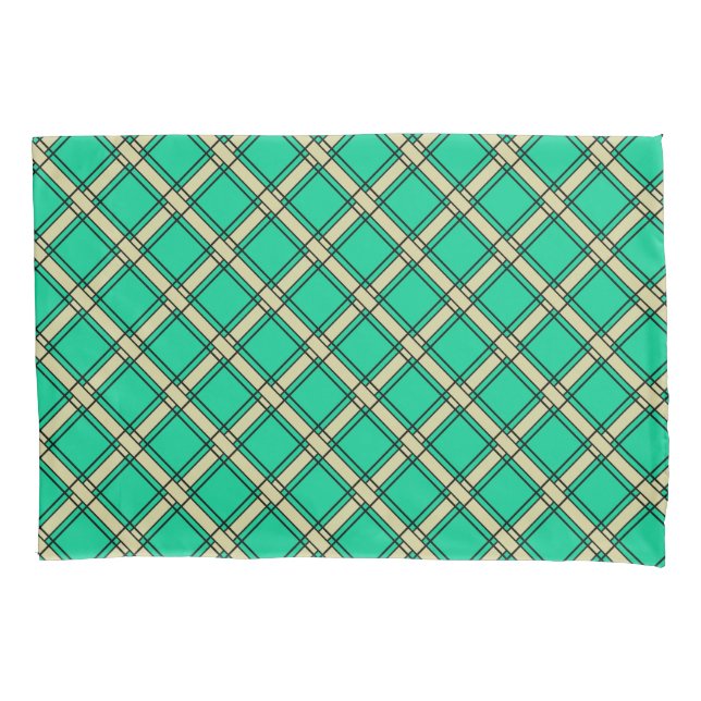 Beige green , plaid pattern  pillow case (Front)