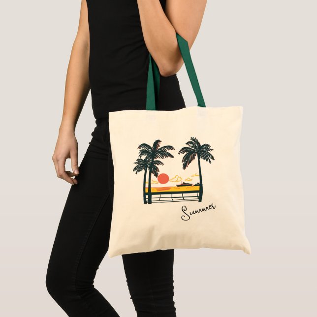 Beige Green Summer Beach Tote Bag (Front (Product))