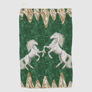Beige Green White Horse Golf Towel
