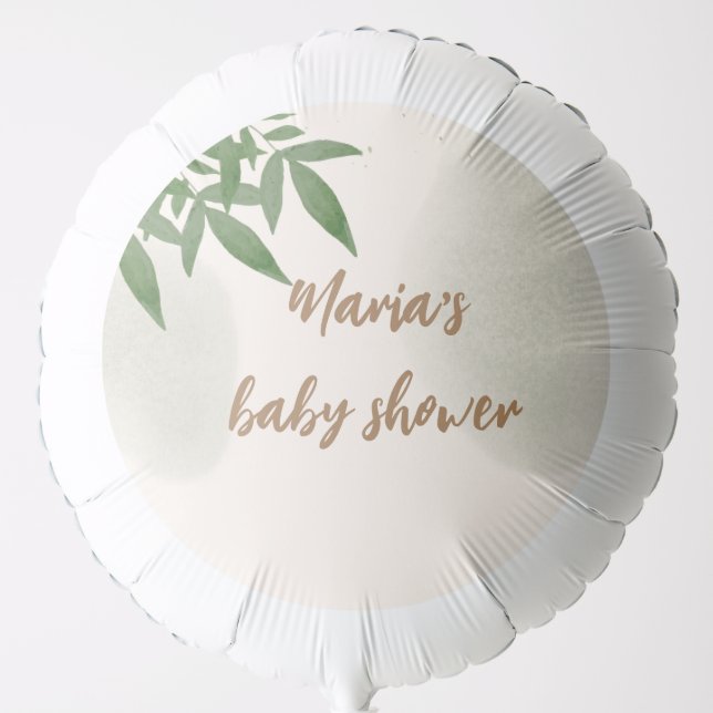 Beige greenery baby shower balloon (Front)