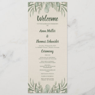 Beige Greenery Watercolor Elegant Wedding Program