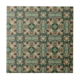 Beige Greens Trellis Tile