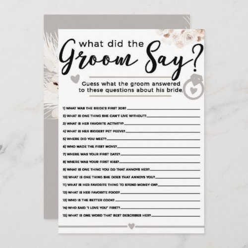 Beige Grey White Floral Pearl Bridal Shower Game  Invitation