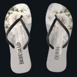 Beige Grey White Floral Weddinig Bridesmaid Custom Flip Flops<br><div class="desc">You will love this elegant and chic beige grey texture with geometric white pearls with botanical floral peonies. Matching products and invitations are available.
Feel free to change the text for your needs.</div>