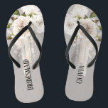 Beige Grey White Floral Weddinig Bridesmaid Custom Flip Flops<br><div class="desc">You will love this elegant and chic beige grey texture with geometric white pearls with botanical floral peonies. Matching products and invitations are available.
Feel free to change the text for your needs.</div>