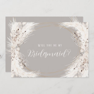 Beige Grey White Floral Will You Be My Bridesmaid Invitation