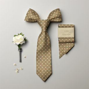 Beige Grey Yellow Vintage Floral Men's Neck Tie