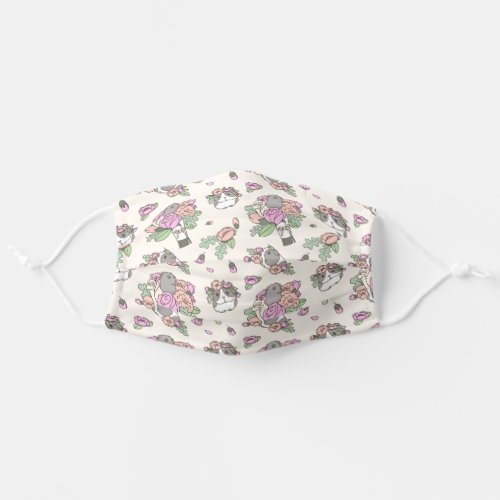 Beige Guinea Pig Peony Floral Pattern Adult Cloth Face Mask