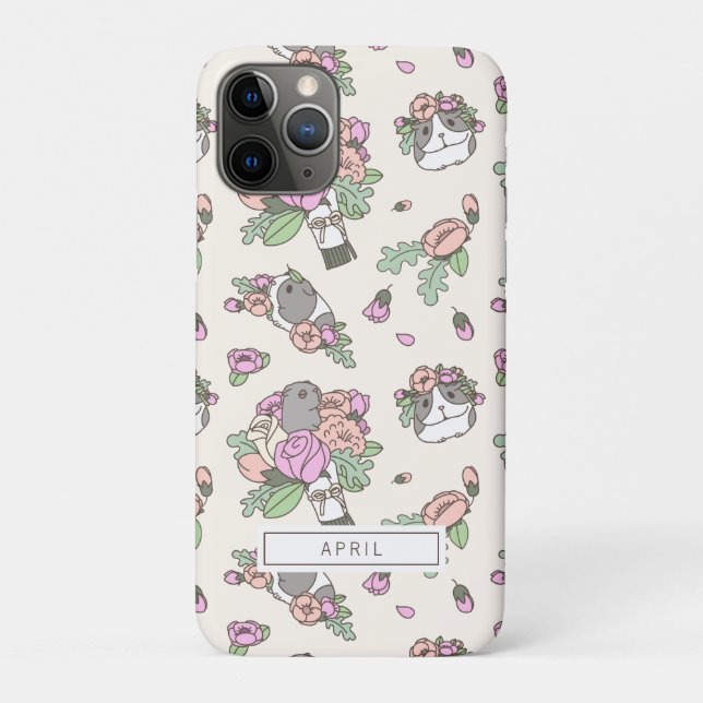 Beige Guinea Pigs with Peony Flower Pattern Case-Mate iPhone Case (Back)