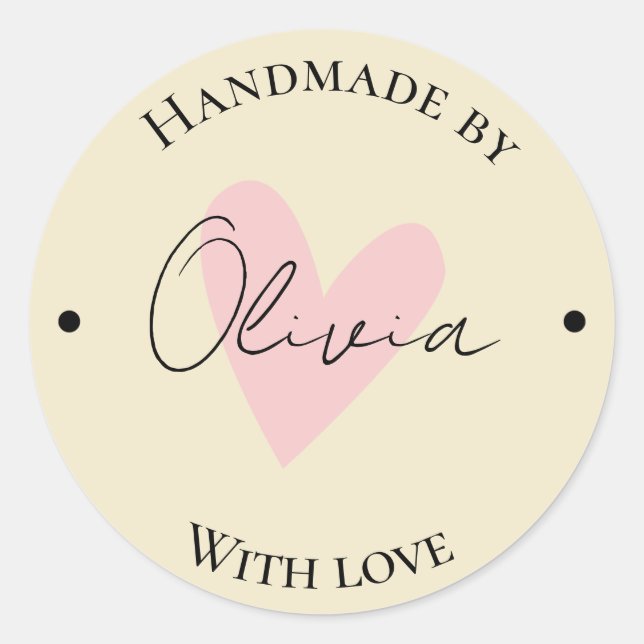 beige handmade  classic round sticker (Front)