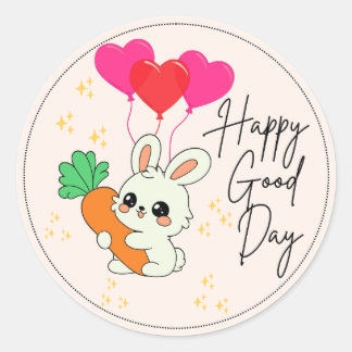 Beige Happy Bunny Holding a Carrot Classic Round Sticker