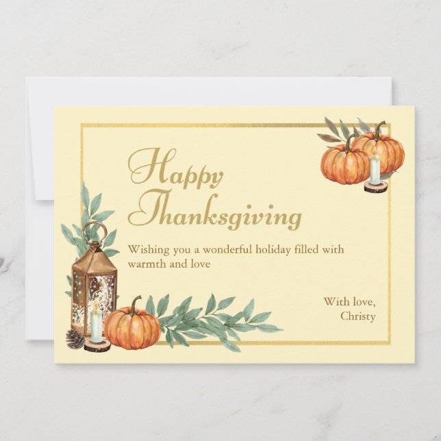 Beige Happy Thanksgiving  Holiday Card (Front)