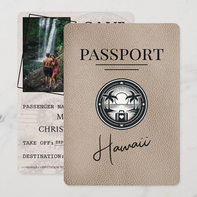 Beige Hawaii Passport Save The Date (Front/Back)