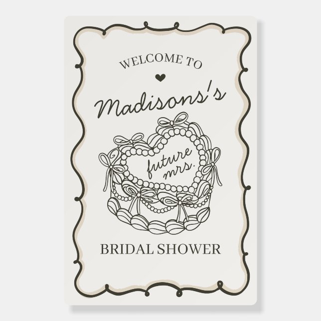 Beige Heart Coquette Cake Bridal Shower Welcome Foam Board (Front)