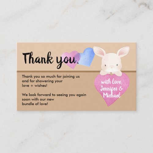 Beige Heart Cute Baby Bunny Rabbit Thank You Enclosure Card