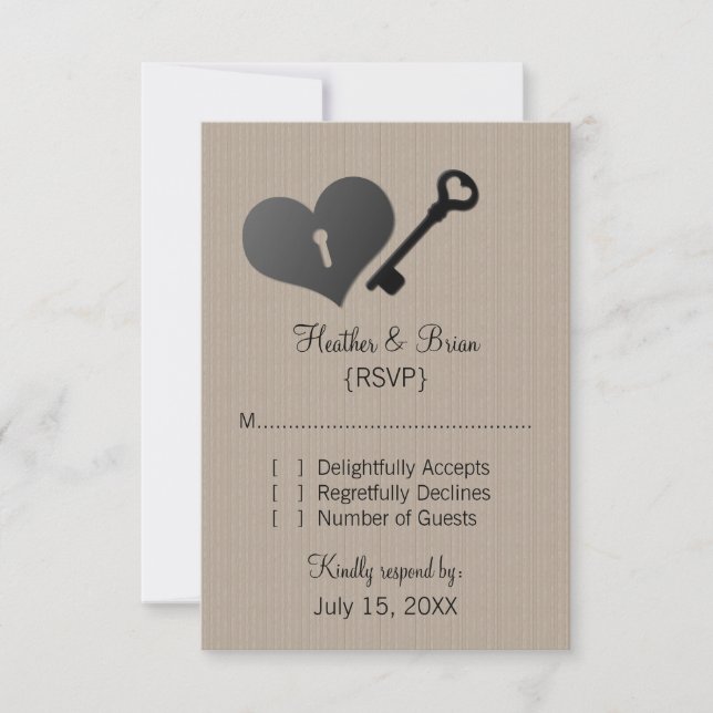 Beige Heart Lock and Key Response Card (Front)