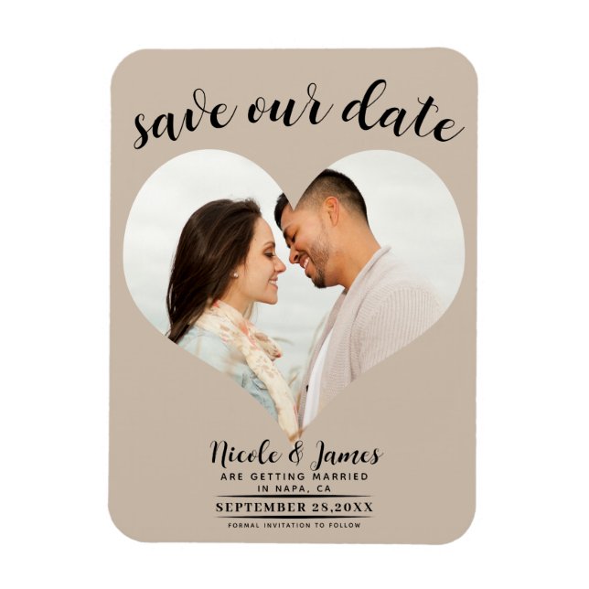 Beige Heart Photo Wedding Save the Date Magnet (Vertical)