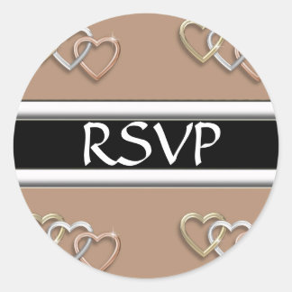 Beige Hearts Of Gold Trio RSVP Wedding Stickers