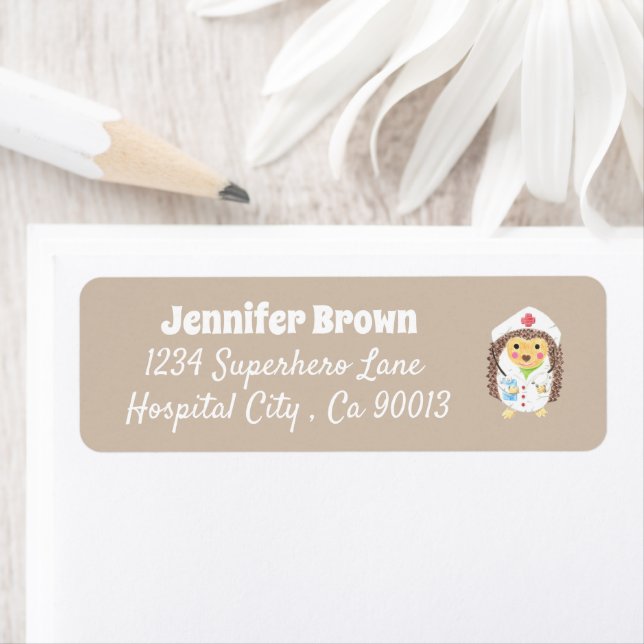 Beige hedgehog veterinarian return address labels (Insitu)