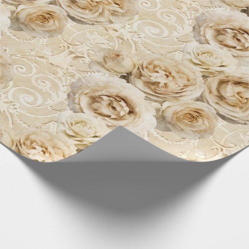 Beige Heirloom Roses with Damask Wrapping Paper
