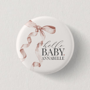 Beige Hello Baby Bow Girl Baby Shower Favors Button