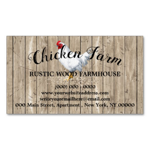 Beige Hen Chicken Farming Wooden Rustic Eggs Business Card Magnet