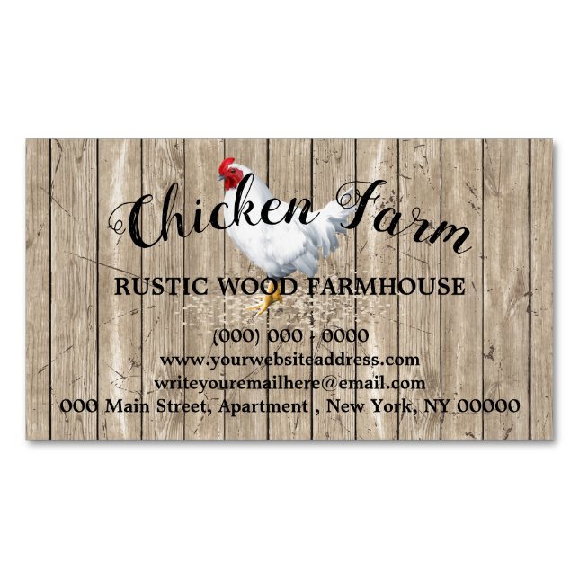 Beige Hen Chicken Farming Wooden Rustic Eggs Business Card Magnet (Front)