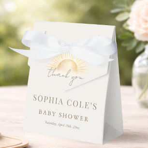 Beige Here Comes The Son Baby Shower Thank You Favor Boxes