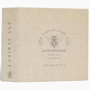 Beige Honey Bee French Country Vintage Rustic 3 Ring Binder