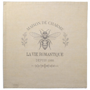 Beige Honey Bee French Country Vintage Rustic Cloth Napkin