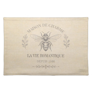 Beige Honey Bee French Country Vintage Rustic Cloth Placemat
